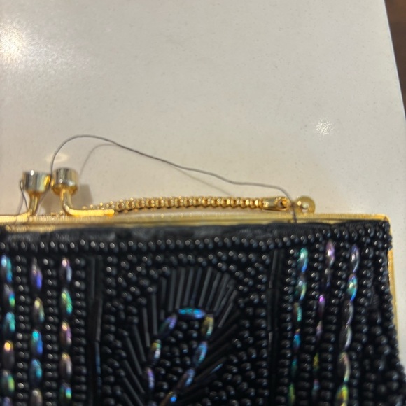 Beaded Evening Bag Coin Closure Made in Hong Kong Gold Tone Trim Chain Clutch - Picture 13 of 13
